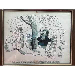 Vintage Jack Tippit Signed Golf Cartoon Framed Art Illustration Snowy Scene